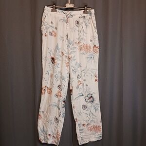 Punto Blanco Floral Relaxed Beach Lounge Pants White Blue Peach S PB Logo